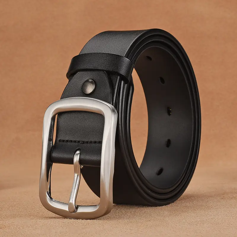 Men's Black Cowhide Belt with Gold Buckle - Image 6