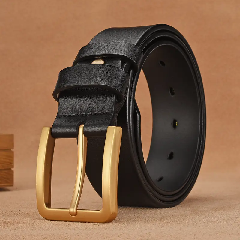 Men's Black Cowhide Belt with Gold Buckle - Image 7