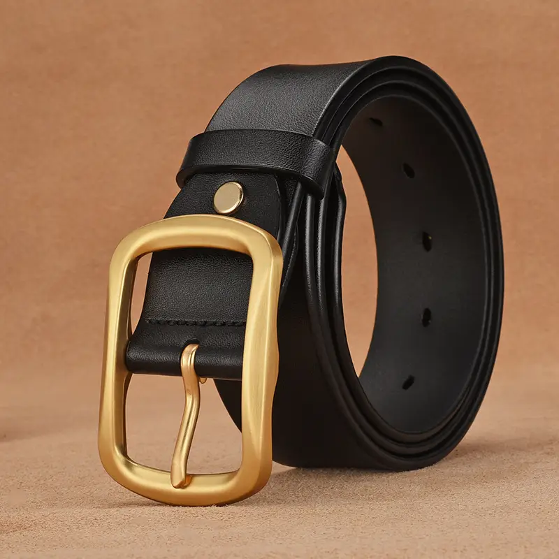 Men's Black Cowhide Belt with Gold Buckle - Image 8