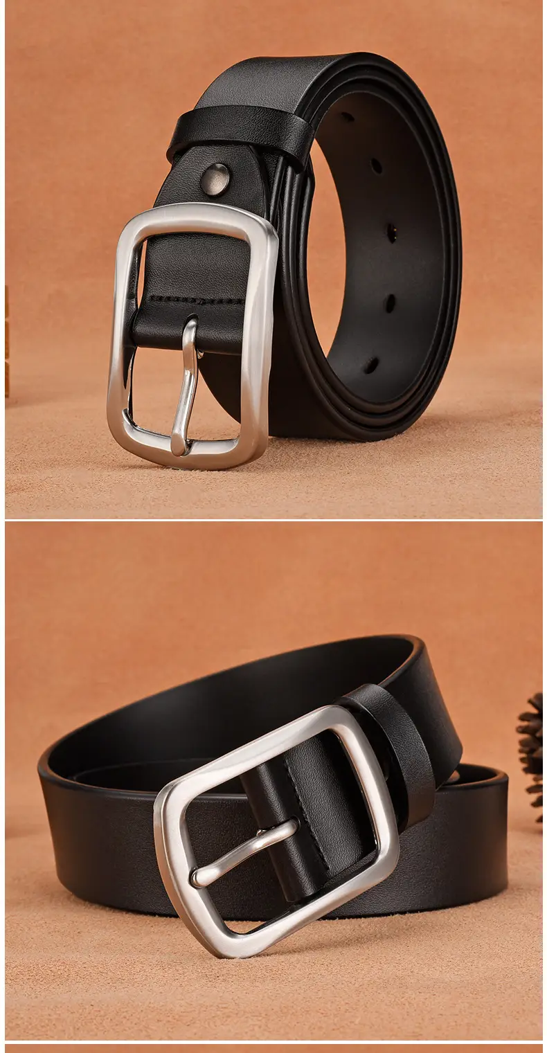 Men's Black Cowhide Belt with Gold Buckle — feature 10