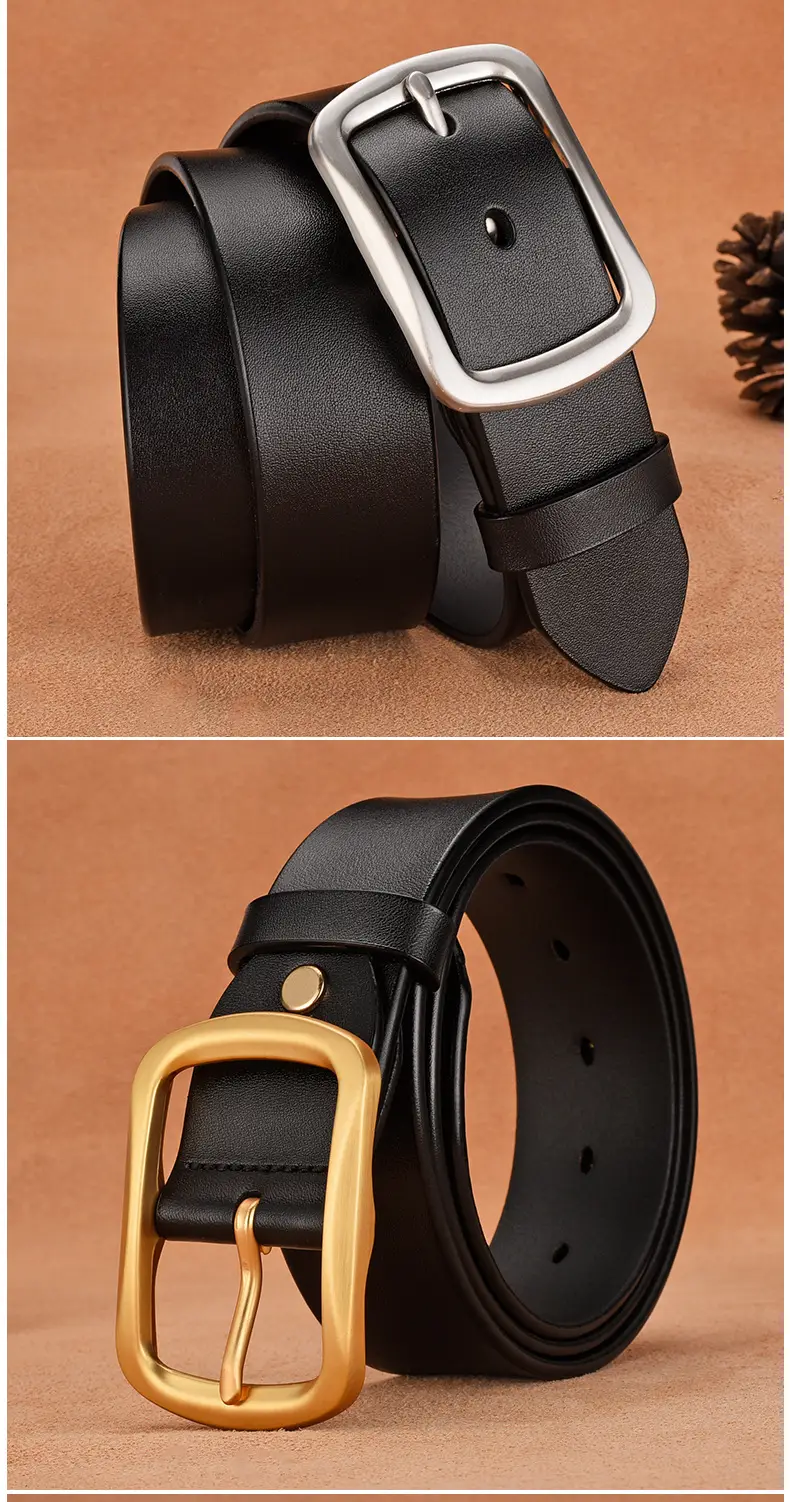 Men's Black Cowhide Belt with Gold Buckle — feature 11