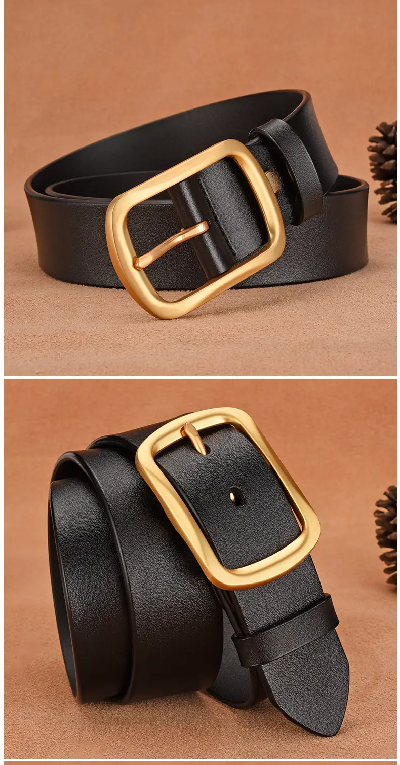 Men's Black Cowhide Belt with Gold Buckle — feature 12