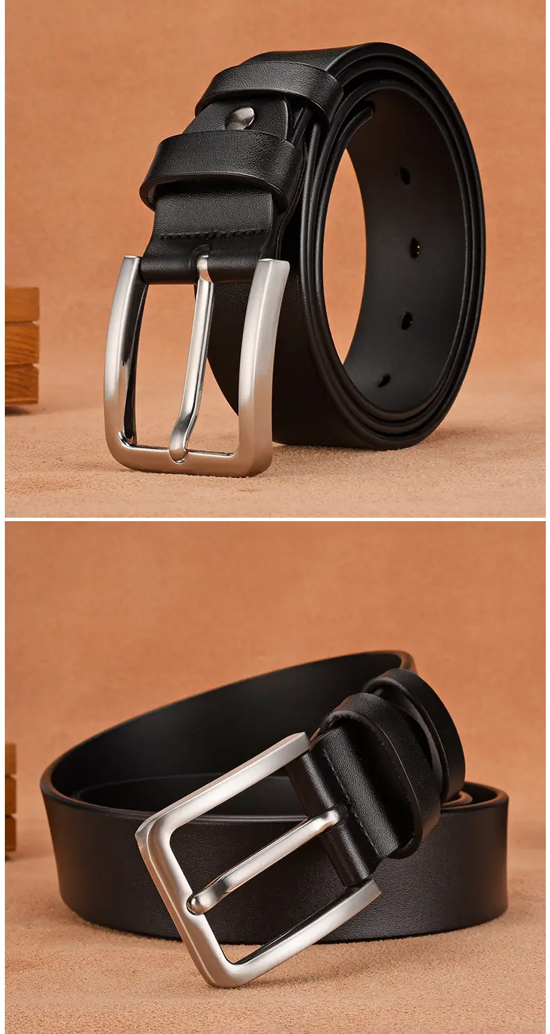 Men's Black Cowhide Belt with Gold Buckle — feature 13