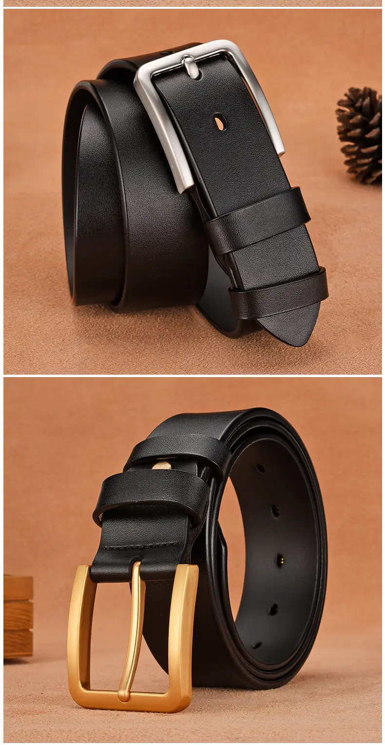 Men's Black Cowhide Belt with Gold Buckle — feature 14