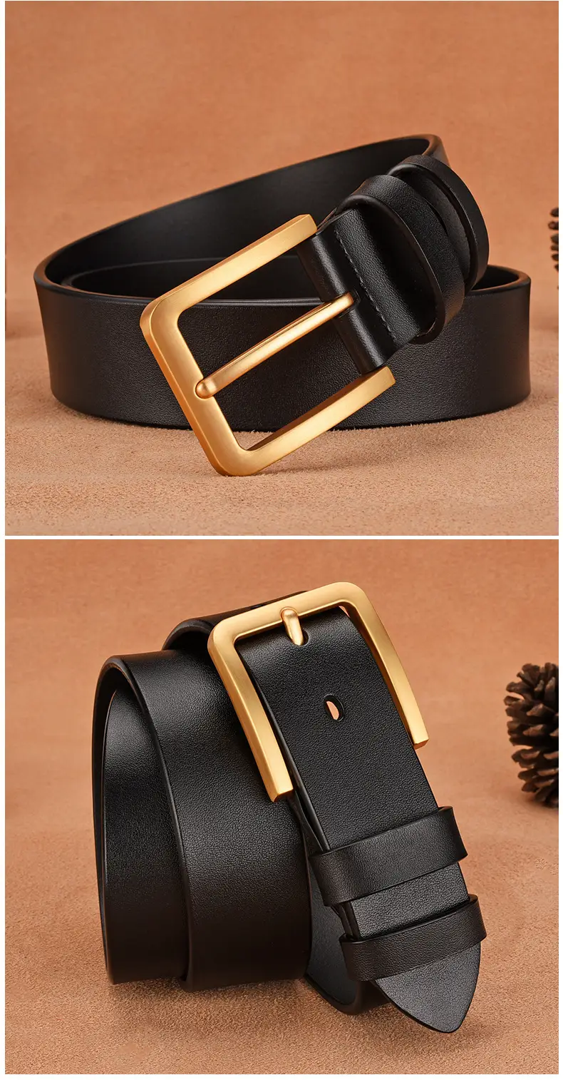 Men's Black Cowhide Belt with Gold Buckle — feature 15