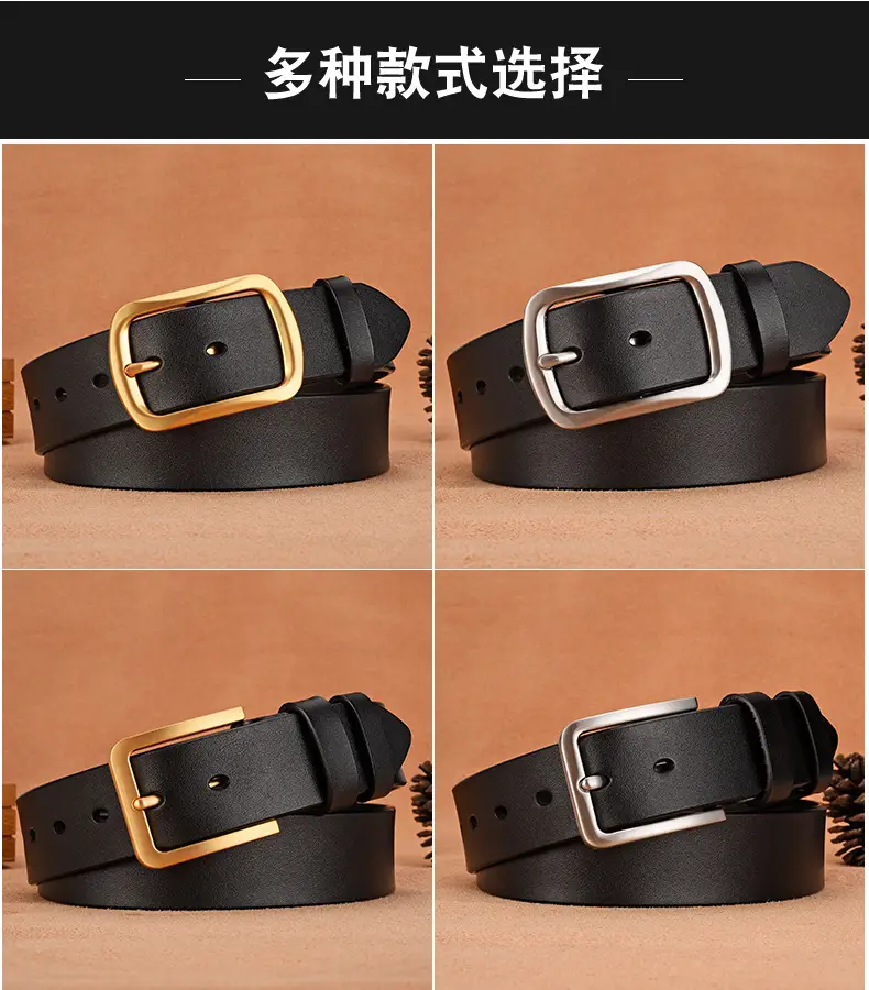 Men's Black Cowhide Belt with Gold Buckle — feature 7