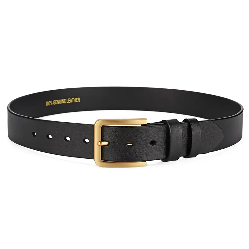 Men's Black Cowhide Belt with Gold Buckle - Image 3