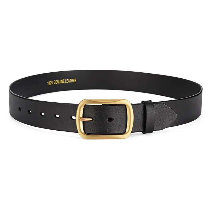 Men's Black Cowhide Belt with Gold Buckle - Image 4