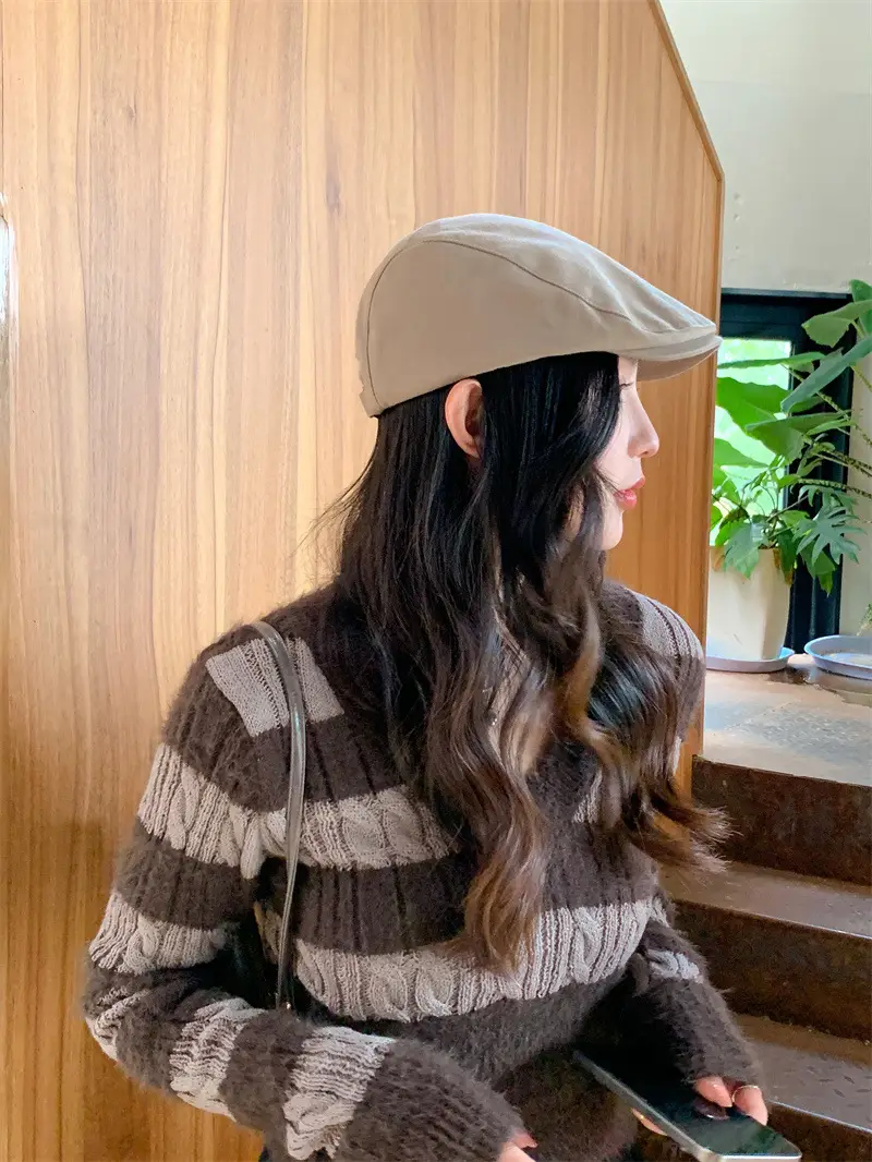 British Style Vintage Newsboy Hats Women Solid Color All-match — feature 10
