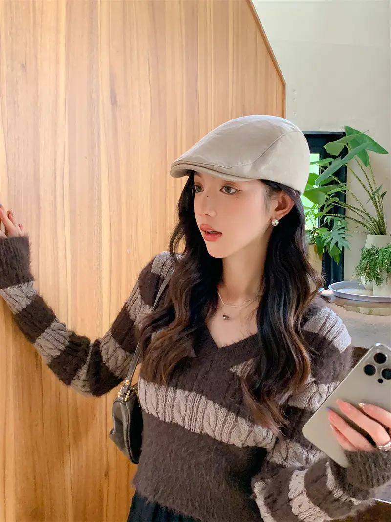 British Style Vintage Newsboy Hats Women Solid Color All-match — feature 11
