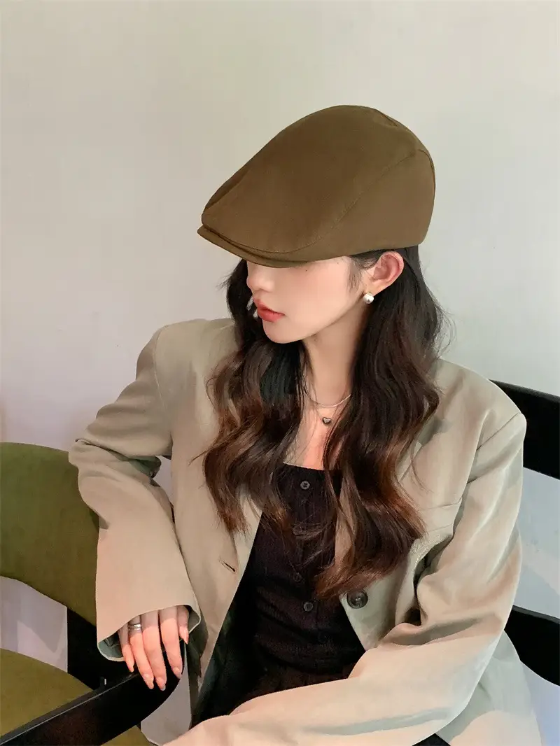 British Style Vintage Newsboy Hats Women Solid Color All-match — feature 13