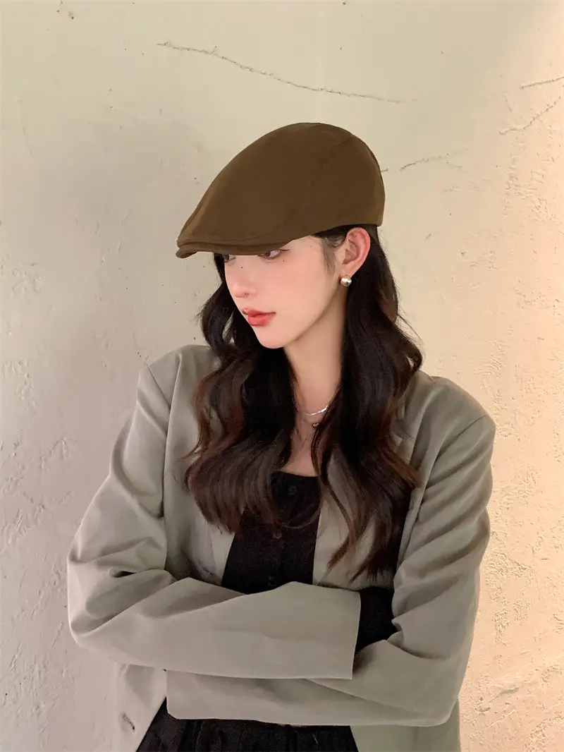 British Style Vintage Newsboy Hats Women Solid Color All-match — feature 14