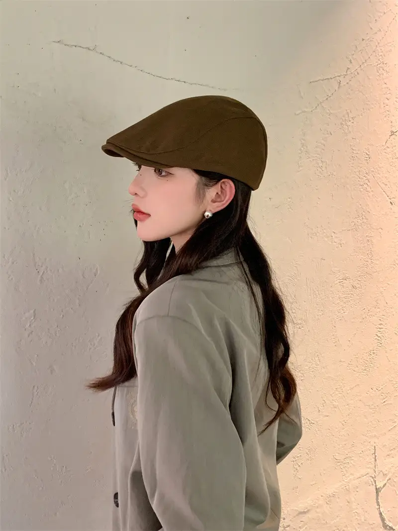 British Style Vintage Newsboy Hats Women Solid Color All-match — feature 15