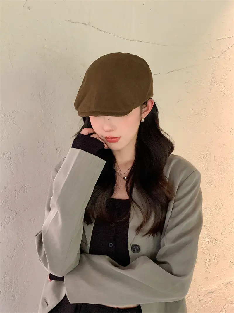 British Style Vintage Newsboy Hats Women Solid Color All-match — feature 16