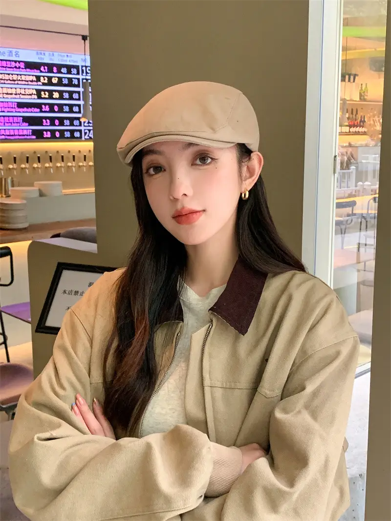 British Style Vintage Newsboy Hats Women Solid Color All-match — feature 17