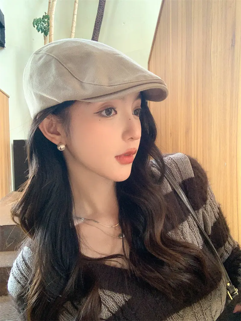 British Style Vintage Newsboy Hats Women Solid Color All-match — feature 9