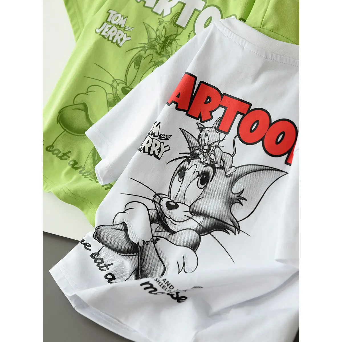 Tom and Jerry Cartoon T-Shirt Green Boys Girls Large - Image 5