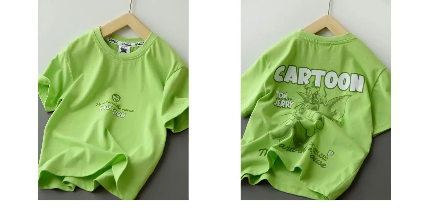 Tom and Jerry Cartoon T-Shirt Green Boys Girls Large — feature 4