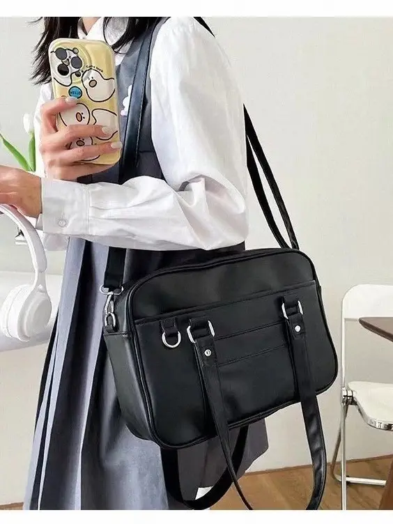 Japanese-style PU Black Shoulder Bag for Women - Image 3