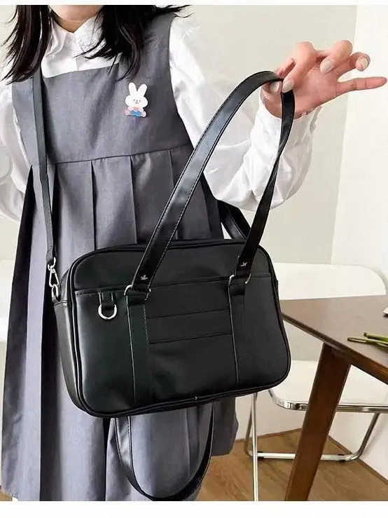 Japanese-style PU Black Shoulder Bag for Women - Image 5