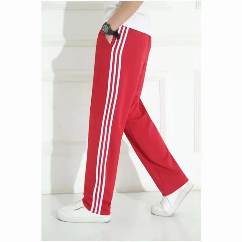 Men Red Track Pants with 3 Stripes Long Sleeve - Image 13