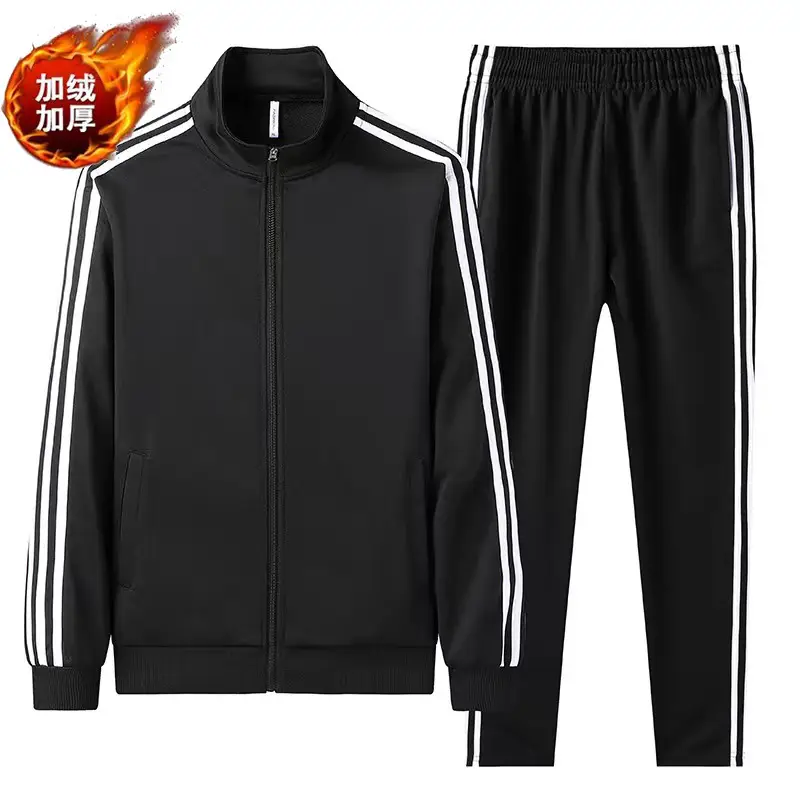 Men Red Track Pants with 3 Stripes Long Sleeve - Image 14
