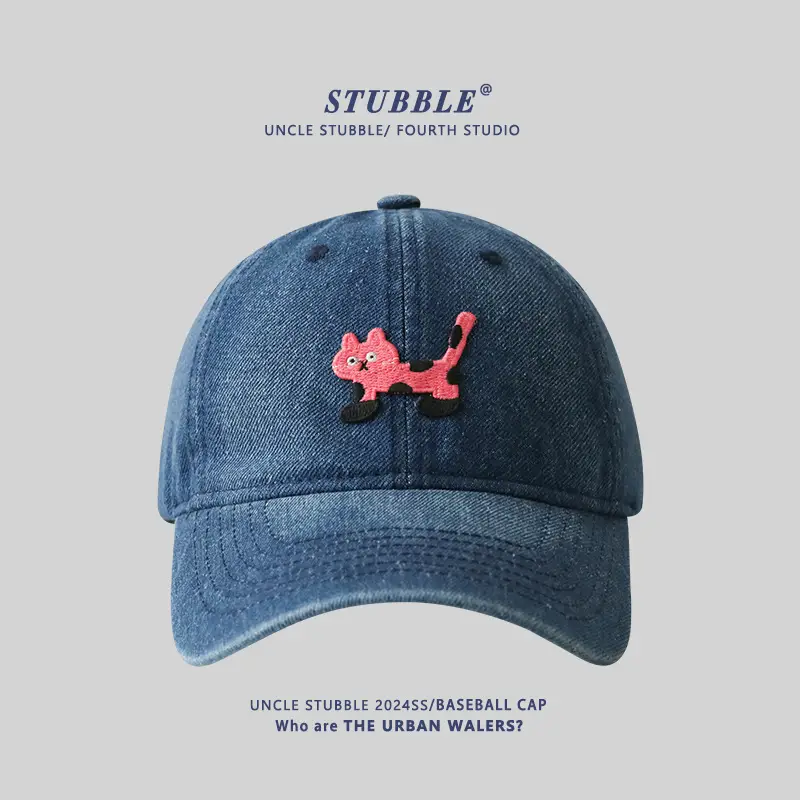 Blue Korean Ins Denim Cat Cap with Widened Brim - Image 2