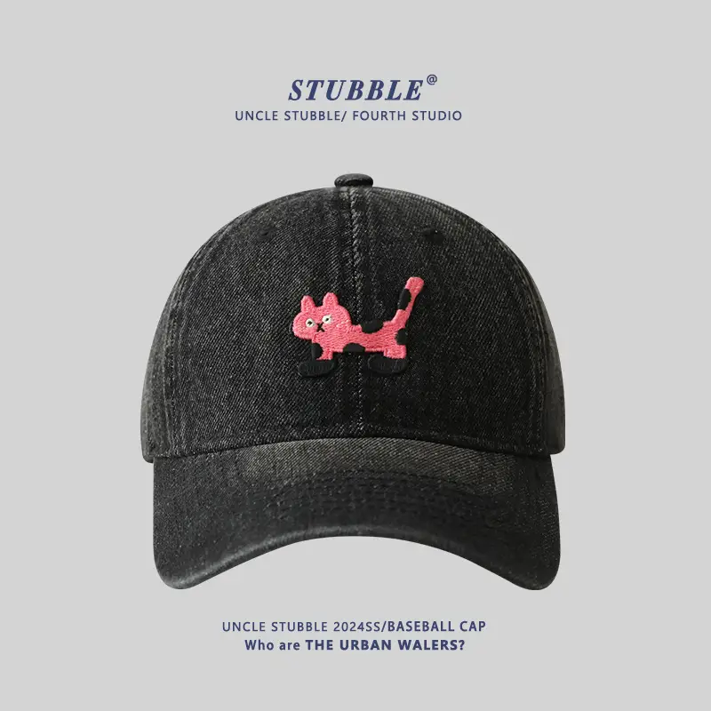 Blue Korean Ins Denim Cat Cap with Widened Brim - Image 3