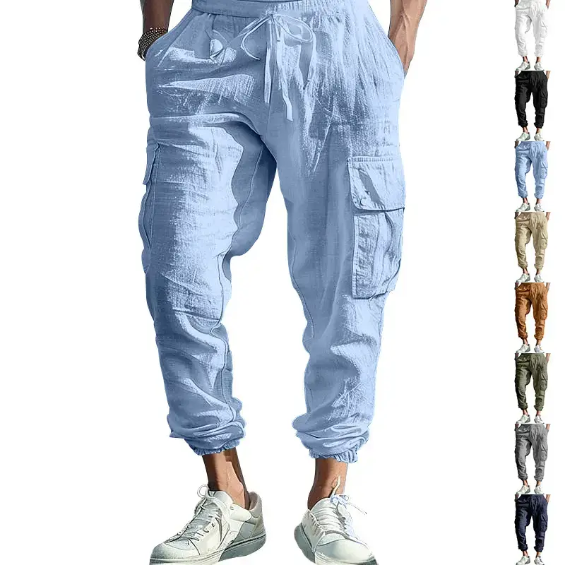 Men's Gray Drawstring Multi-Pocket Wide Tube Pants — feature 11