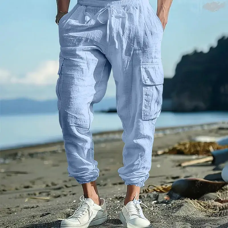 Men's Gray Drawstring Multi-Pocket Wide Tube Pants — feature 13