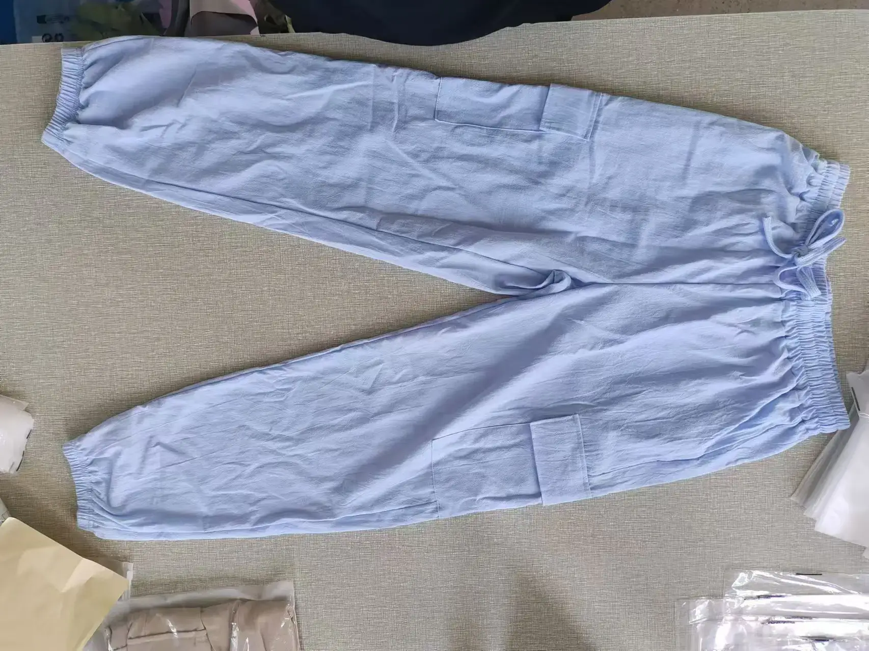 Men's Gray Drawstring Multi-Pocket Wide Tube Pants — feature 14