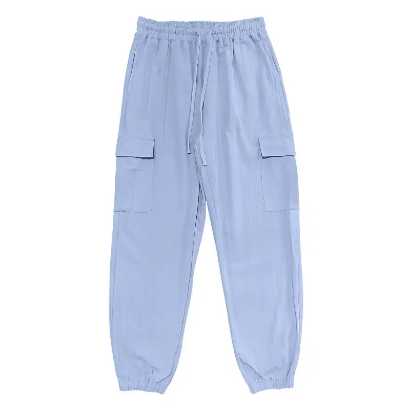 Men's Gray Drawstring Multi-Pocket Wide Tube Pants — feature 16