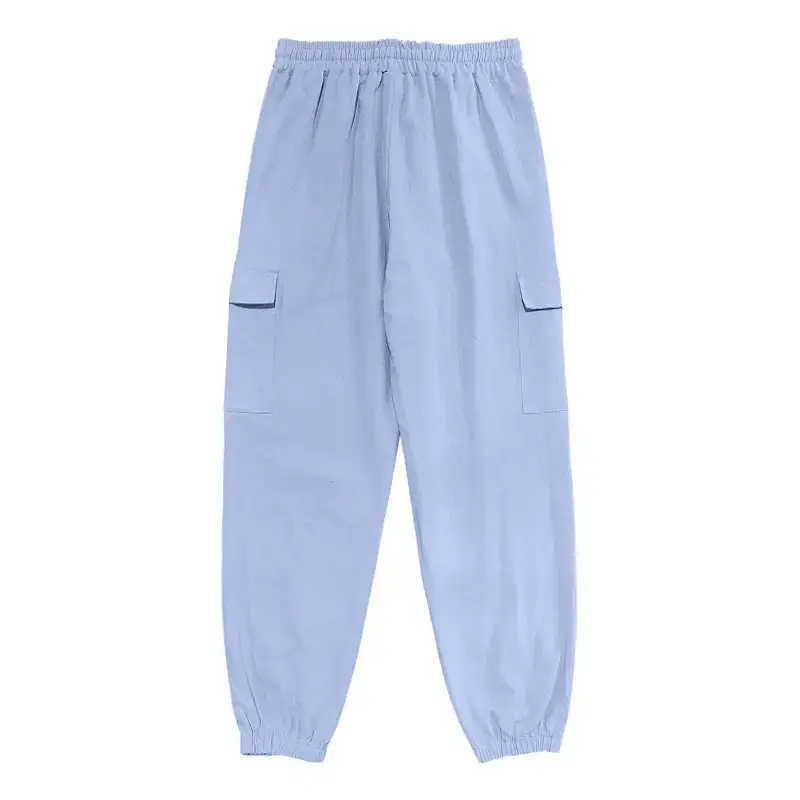 Men's Gray Drawstring Multi-Pocket Wide Tube Pants — feature 17
