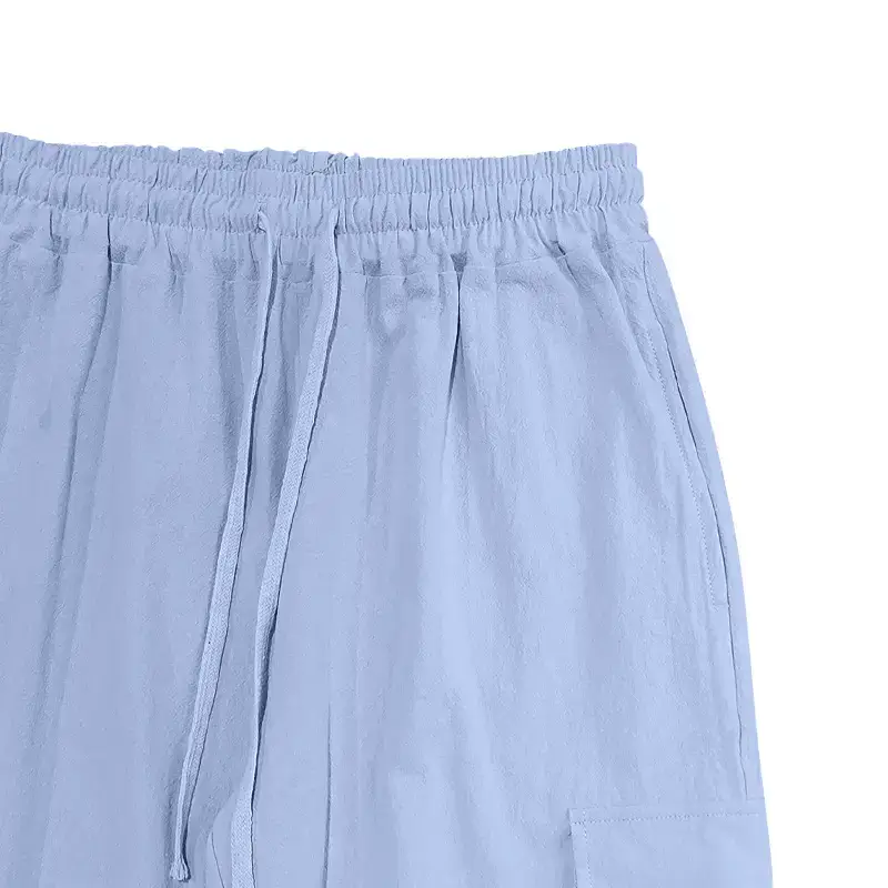 Men's Gray Drawstring Multi-Pocket Wide Tube Pants — feature 18