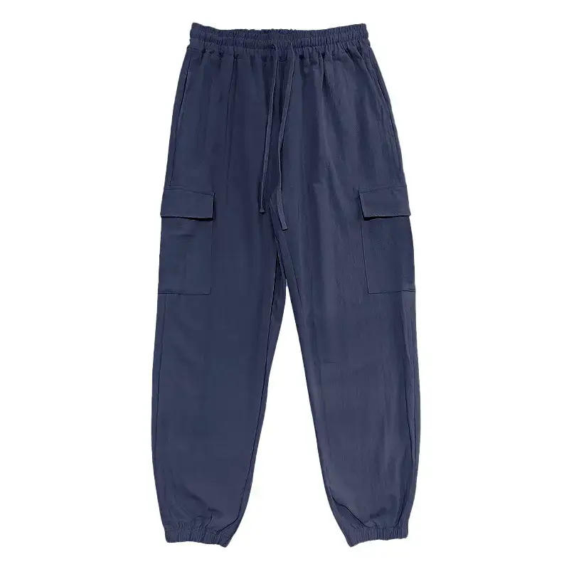 Men's Gray Drawstring Multi-Pocket Wide Tube Pants — feature 24