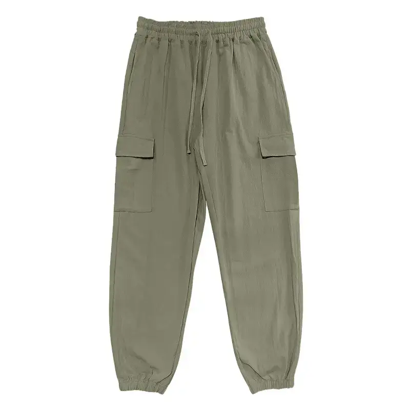 Men's Gray Drawstring Multi-Pocket Wide Tube Pants — feature 32