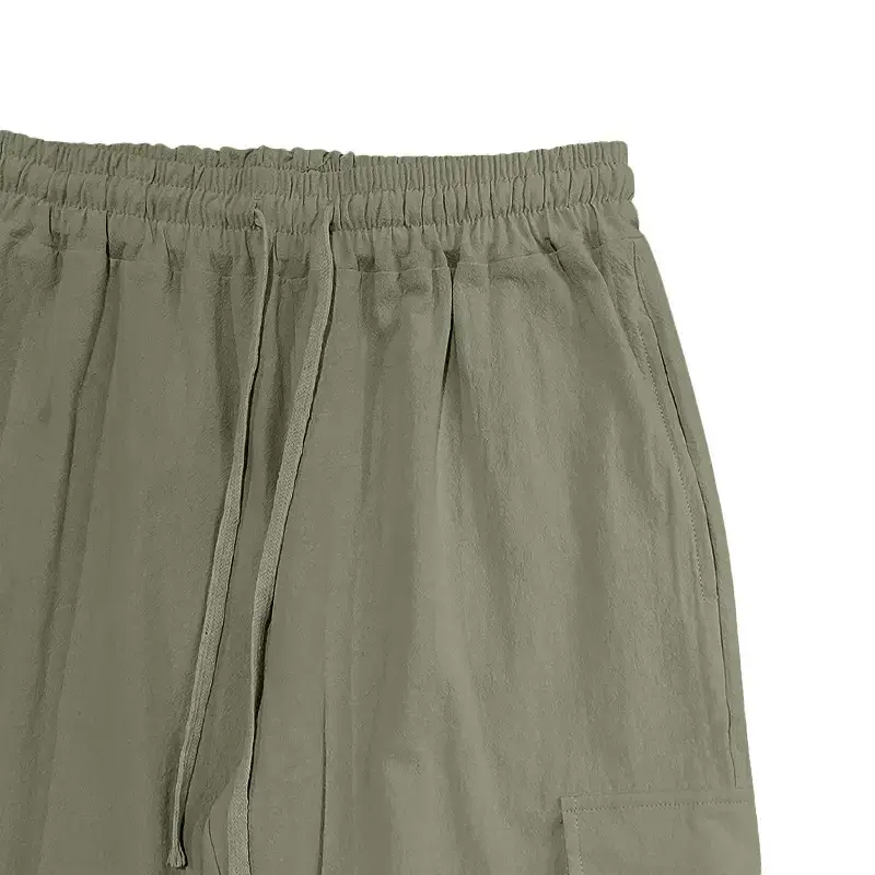Men's Gray Drawstring Multi-Pocket Wide Tube Pants — feature 34