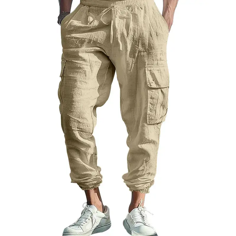 Men's Gray Drawstring Multi-Pocket Wide Tube Pants — feature 39