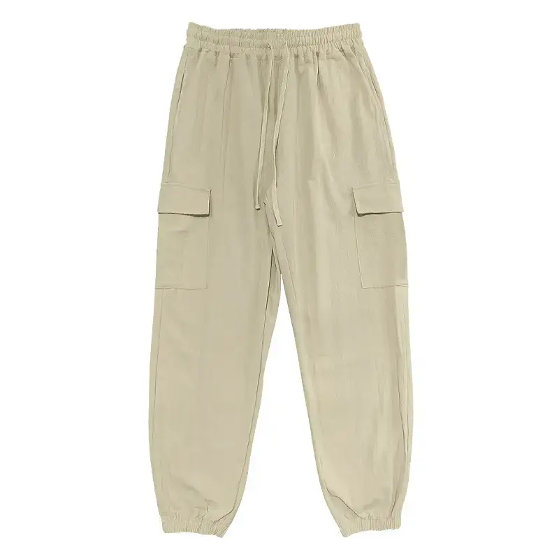 Men's Gray Drawstring Multi-Pocket Wide Tube Pants — feature 40