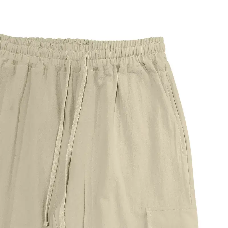 Men's Gray Drawstring Multi-Pocket Wide Tube Pants — feature 42