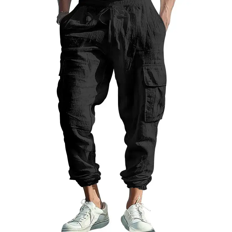 Men's Gray Drawstring Multi-Pocket Wide Tube Pants — feature 47
