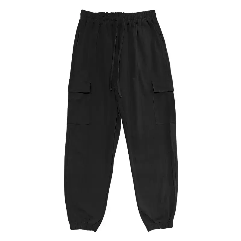 Men's Gray Drawstring Multi-Pocket Wide Tube Pants — feature 48