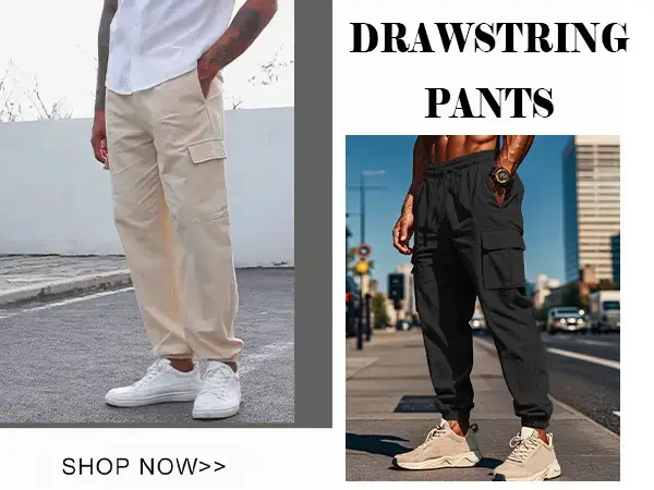 Men's Gray Drawstring Multi-Pocket Wide Tube Pants — feature 5