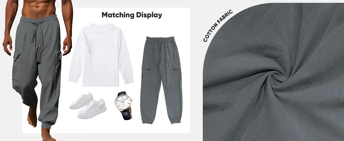 Men's Gray Drawstring Multi-Pocket Wide Tube Pants — feature 6