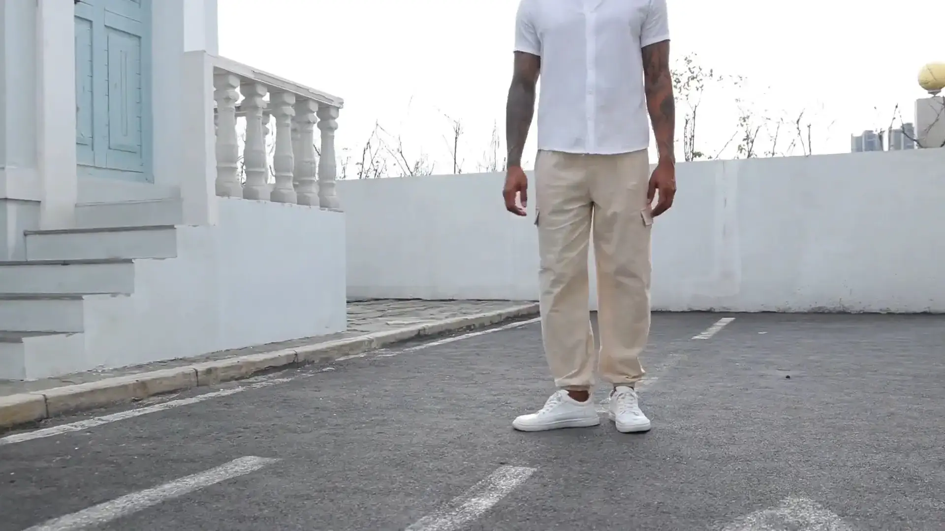 Men's Gray Drawstring Multi-Pocket Wide Tube Pants — feature 8