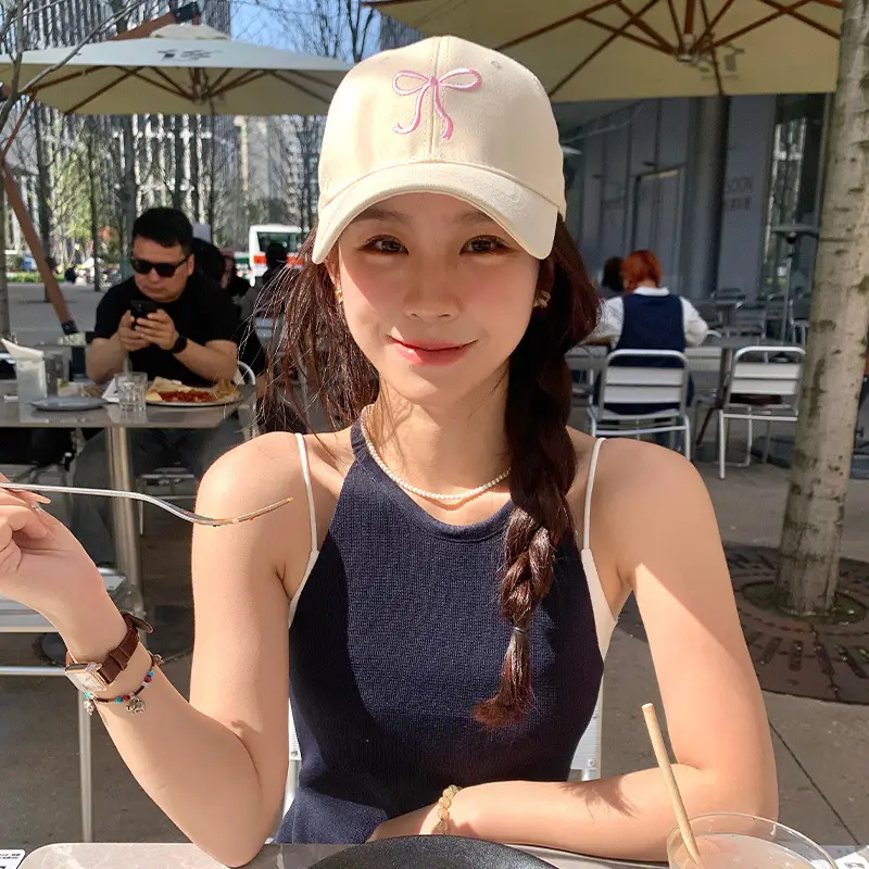 Light Green Bow Embroidered Women's Cap