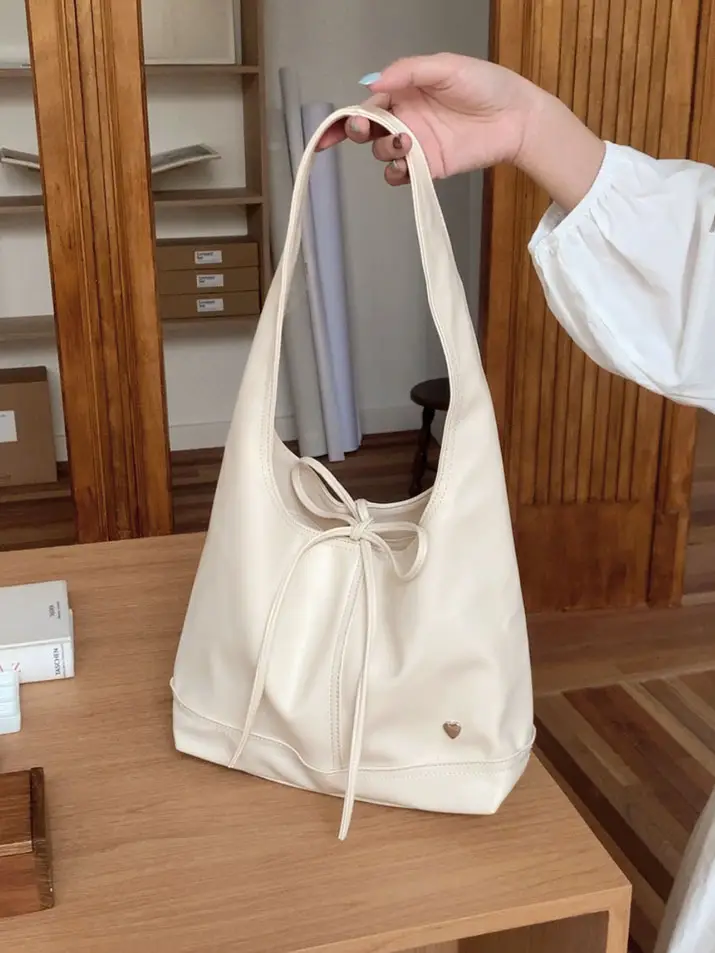 Women's French Style Bow Tote Bag Cream Large Capacity