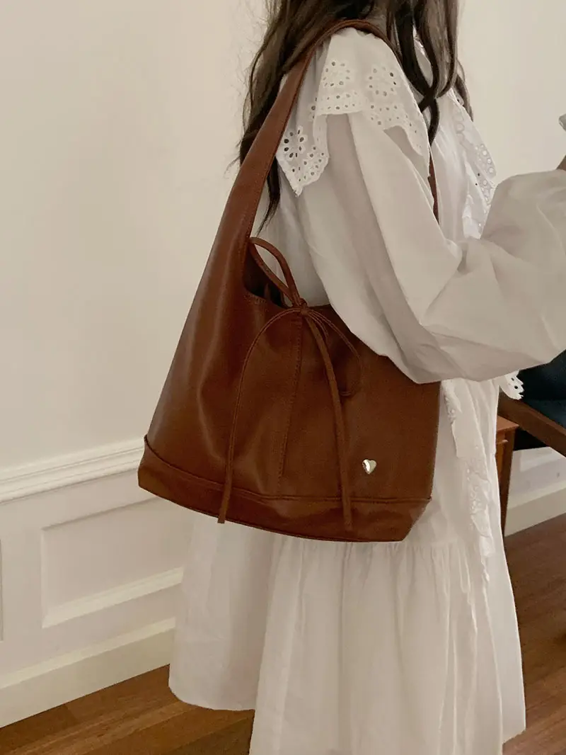 Women's French Style Bow Tote Bag Cream Large Capacity