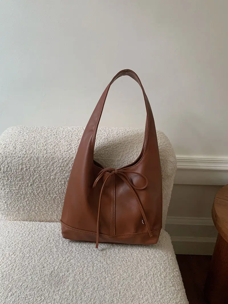 Women's French Style Bow Tote Bag Cream Large Capacity