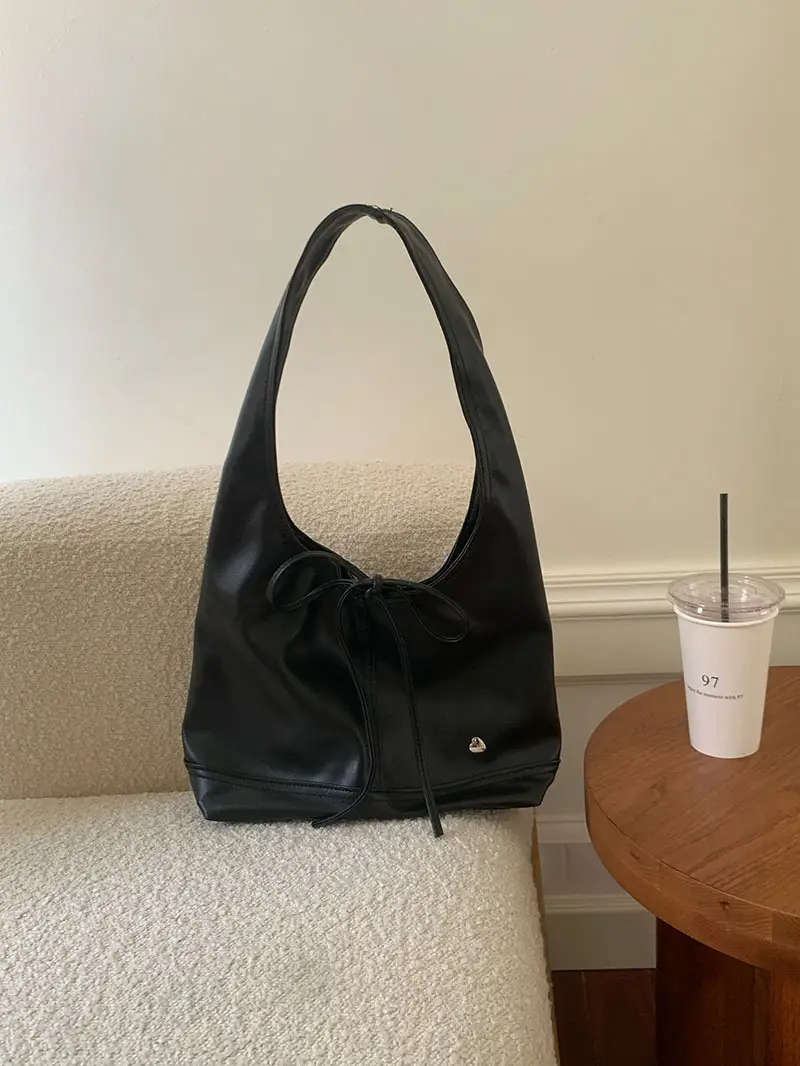 Women's French Style Bow Tote Bag Cream Large Capacity
